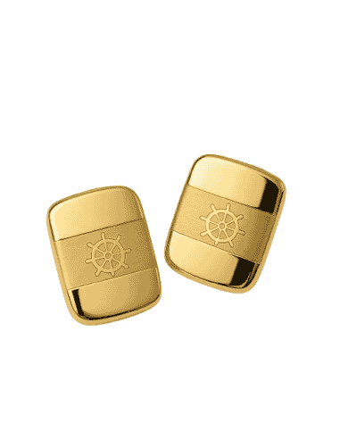 Gemelos Ovalados en oro con Motivo Marinero de Timón – Oro Amarillo 18K