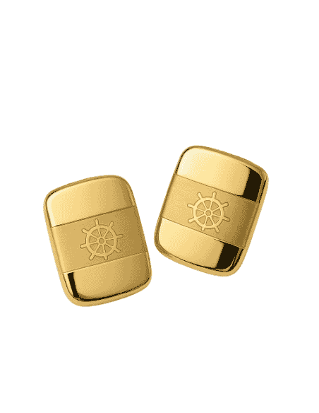 Gemelos Ovalados en oro con Motivo Marinero de Timón – Oro Amarillo 18K