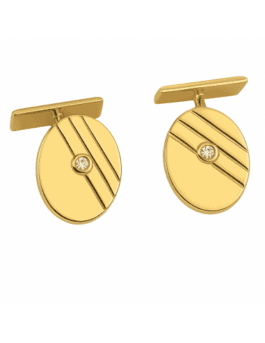 Gemelos Ovalados de oro con Grabado en Alto Relieve y Brillante Incrustado – Oro Amarillo 18K