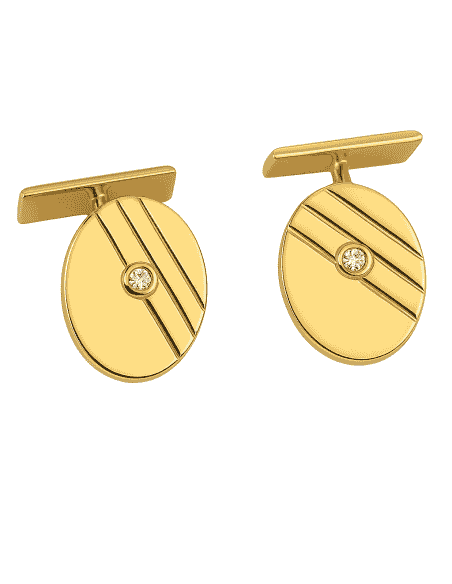 Gemelos Ovalados de oro con Grabado en Alto Relieve y Brillante Incrustado – Oro Amarillo 18K