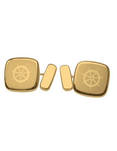 Gemelos Ovalados de oro con Motivo Marinero de Timón – Oro Amarillo 18K