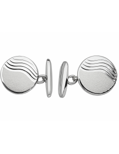 Gemelos Redondos de oro con Grabado de Olas en Mate y Brillo – Oro Blanco 18K