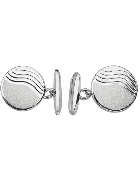 Gemelos Redondos de oro con Grabado de Olas en Mate y Brillo – Oro Blanco 18K