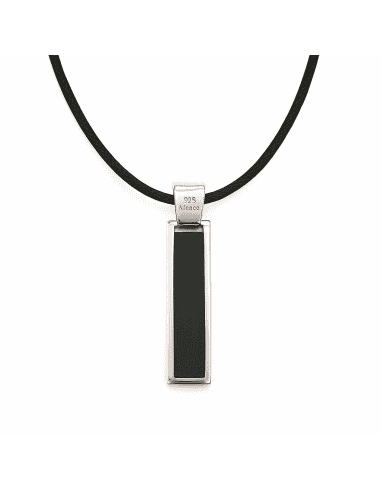 Collar para Mujer Colgante Rectangular de Plata de Ley con Esmalte Negro – Salvatore 06965