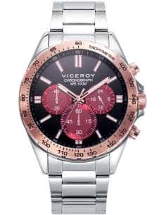 Reloj para Hombre Cronógrafo en Acero con Bisel Rosado y Esfera Negra con Subesferas Rojas - Viceroy 401299-73