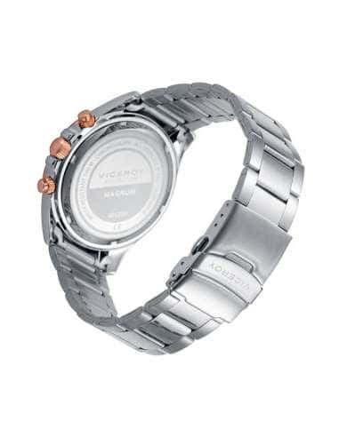 Reloj para Hombre Cronógrafo en Acero con Bisel Rosado y Esfera Negra con Subesferas Rojas - Viceroy 401299-73