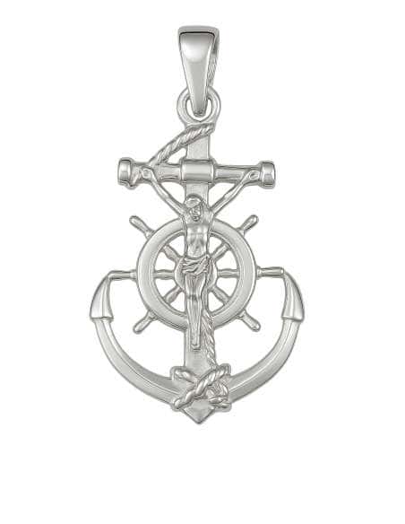 Colgante Cruz del Mar en Plata  y Virgen del Carmen Reversible de plata de ley - Plata 925
