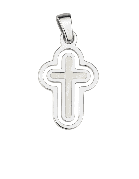 Colgante Cruz de Nácar en Plata de Ley con Contorno Doble - Plata 925