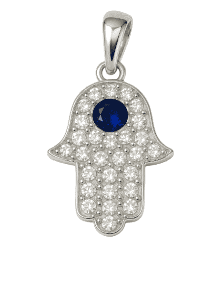 Colgante para Mujer Mano de Fátima en Plata con Circonitas y Piedra Azul - Plata 925