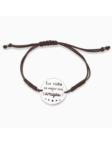 Pulsera Ajustable con Medalla “La vida es mejor con amigas” – Plata 925