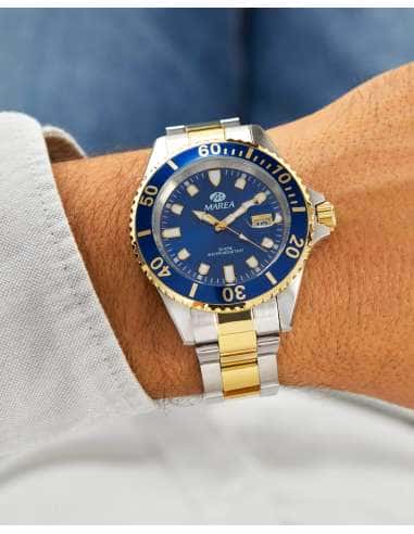 Reloj para Hombre Acero Bicolor Plata y Dorado con Esfera Azul - Marea B36094/19