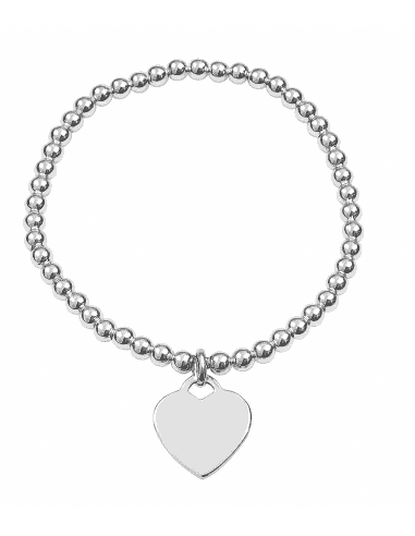 Pulsera para Mujer de Plata con Bolitas y Colgante de Corazón Grabable - Plata 925