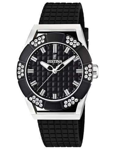 Reloj para Mujer esfera Negra con Circonitas y Correa de Silicona - Festina F16563/3