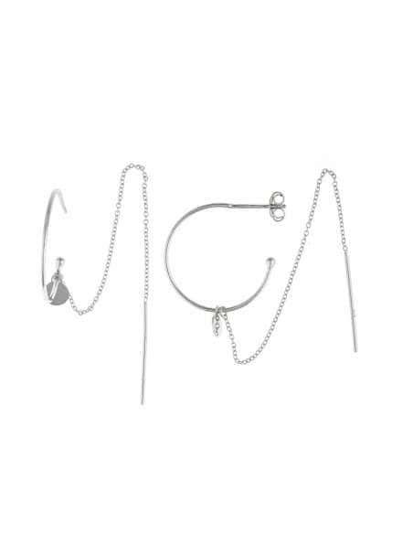 Pendientes para Mujer Aro con Cadena y Tubito con Circonitas en Plata de Ley  - Salvatore 213A0271