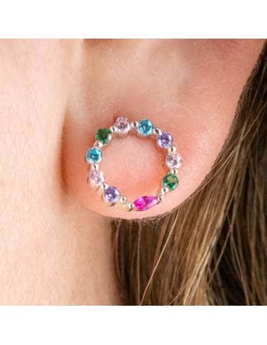 Pendientes Mujer Aro Circonitas de Colores Plata de Ley - Lotus LP3246-4/1