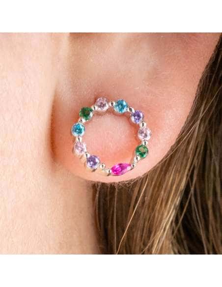 Pendientes Mujer Aro Circonitas de Colores Plata de Ley - Lotus LP3246-4/1