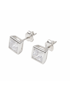 Pendientes Unisex Circonita Cuadrada 7x7mm en Plata de Ley - Plata 925