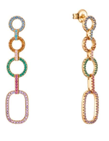 Pendientes Largos para Mujer de Plata con Baño de Oro y Circonitas de Colores - Viceroy 13110E100-39