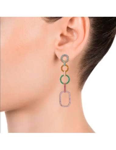 Pendientes Largos para Mujer de Plata con Baño de Oro y Circonitas de Colores - Viceroy 13110E100-39
