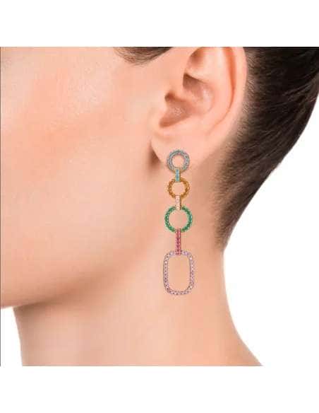 Pendientes Largos para Mujer de Plata con Baño de Oro y Circonitas de Colores - Viceroy 13110E100-39