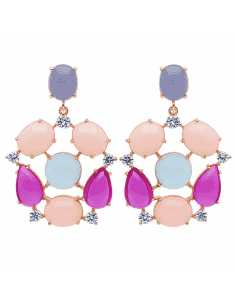 Pendientes para Mujer en Plata de Ley con Baño Oro Rosa y Cabujones Multicolor - Salvatore 236A0061
