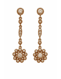 Pendientes para Mujer Pendientes Largos Florales en Plata Bañada Oro Rosa con Circonitas - Plata 925