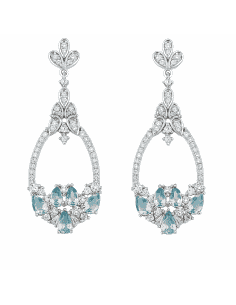 Pendientes  de plata para Mujer Gota Aguamarina y Circonitas - Plata 925