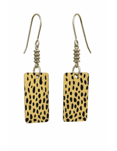 Pendientes Largos para Mujer de Plata con Rectángulo Esmaltado Animal Print - Plata 925