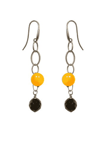 Pendientes Largos para mujer de Plata con Ágata Amarilla y Ônix - Plata 925