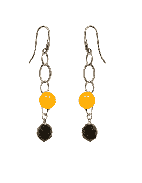 Pendientes Largos para mujer de Plata con Ágata Amarilla y Ônix - Plata 925