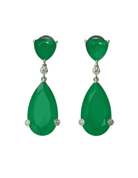 Pendientes para Mujer Lagrimas de Plata con Esmeraldas Sintéticas y Circonitas - Plata 925