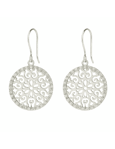 Pendientes para Mujer colgantes de plata de ley con motivo calado y circonitas - Plata 925