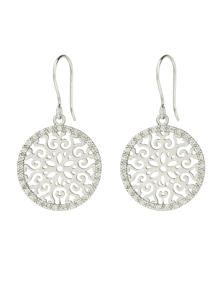 Pendientes para Mujer colgantes de plata de ley con motivo calado y circonitas - Plata 925