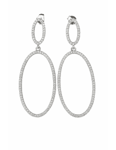 Pendientes Colgantes Óvalo Doble con Circonitas - Plata 925
