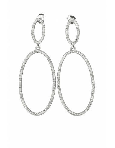 Pendientes Colgantes Óvalo Doble con Circonitas - Plata 925