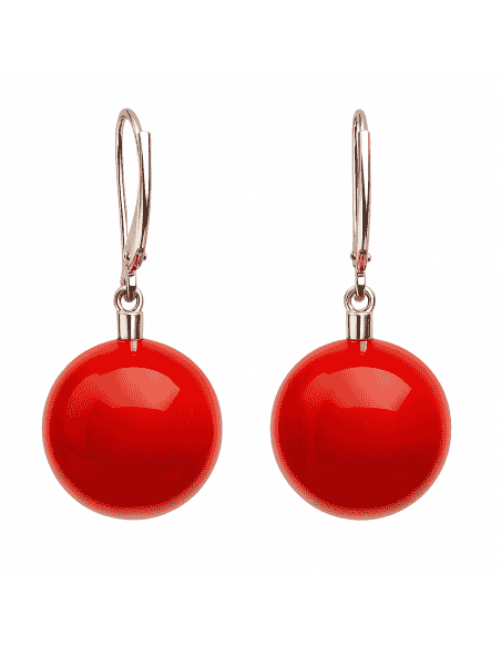Pendientes para Mujer Colgantes Bola 16 mm con Coral Sintético en Plata - PLata 925