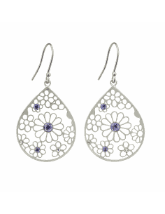 Pendientes para Mujer Gota Calada con Circonitas Amatista en Plata - Plata 925