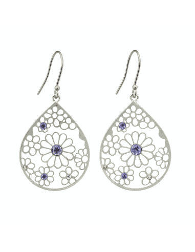 Pendientes para Mujer Gota Calada con Circonitas Amatista en Plata - Plata 925