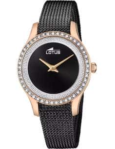 Reloj para Mujer Gold Rosé con Bisel de Circonitas y Malla Milanesa Negra - Lotus 18828/2