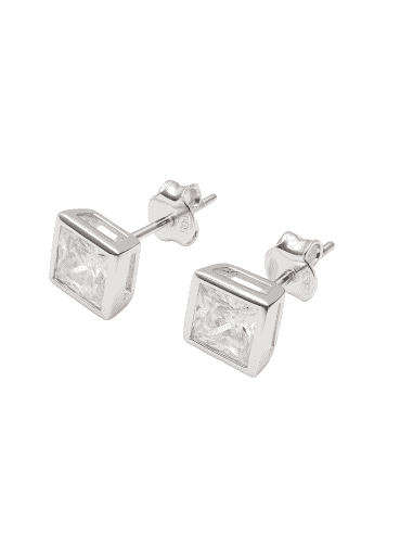 Pendientes Unisex con circonita cuadrada (5x5mm) - Plata 925