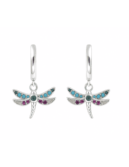 Pendientes para Mujer de plata Libélula con circonitas de colores- Plata 925