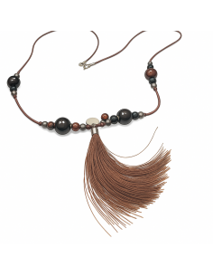 Collar de Azabache y Ágata en Cordón de Seda con Borla - Plata 925