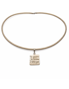 Collar con colgante Cuadrado “Te Quiero” en 4 Idiomas con Collar de Piel y Plata de Ley - Plata 925