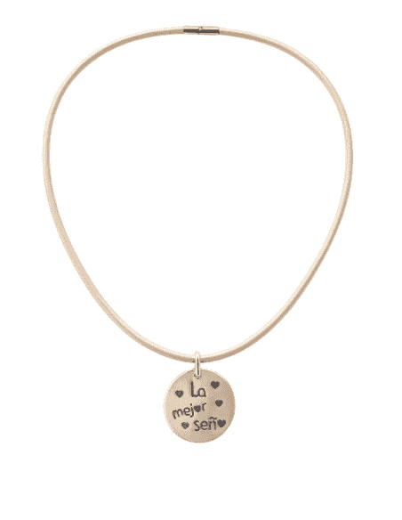 Collar “La Mejor Seño” en Piel y Plata de Ley - Plata 925