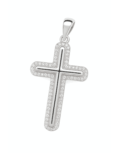 Colgante Cruz de Plata con Circonitas Brillantes - Plata 925