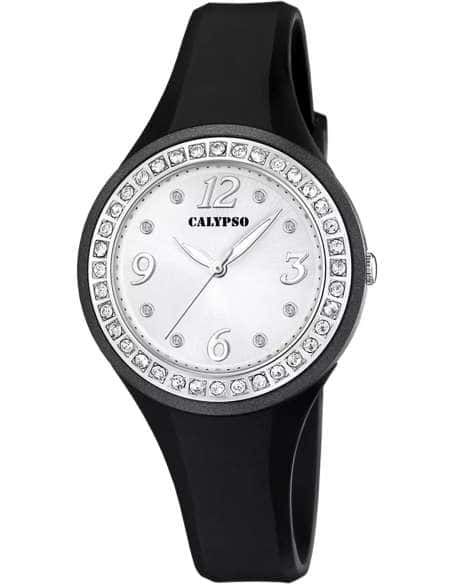 Reloj para Mujer Negro con Circonitas y Esfera Plateada - Calypso K5567/F