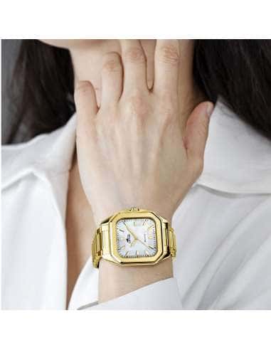 Reloj para Mujer de Acero Dorado con Esfera Nácar Rectangular - Lotus 18970/2