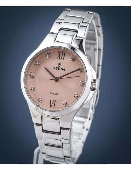 Reloj para Mujer de Acero  con Esfera Rosada y Detalles de Cristales - Festina F20582/2
