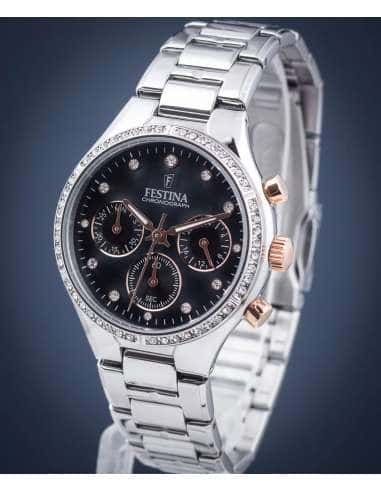 Reloj para Mujer Cronógrafo en Acero con Esfera Negra y Cristales - Festina F20401/4