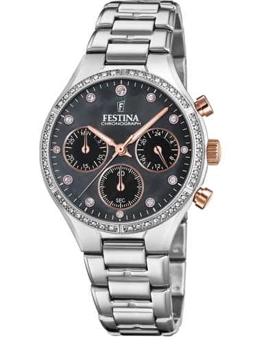 Reloj para Mujer Cronógrafo con Esfera Negra y Circonitas - Festina F20401/4